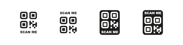 QR code button with scan me text vector icon set Barcode digital and technology access collection