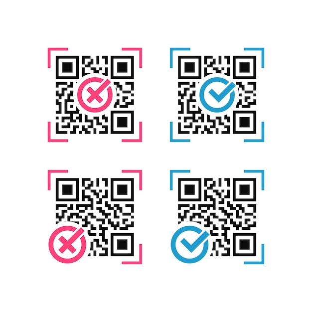 QR code control design concept for web and mobile apps QR code with check and cross mark valid and not valid Vector illustration