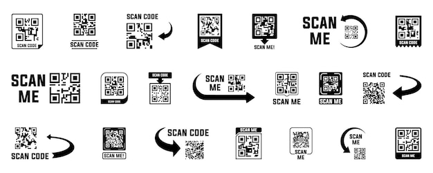 Qr code icon collection in black Scan me code template Digital scanning qr code QR code sample for smartphone scanning