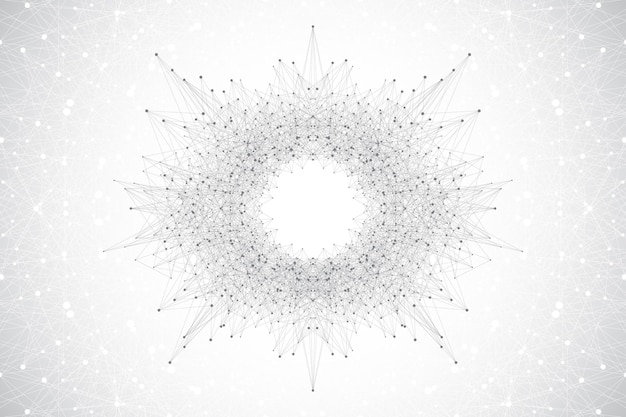 Quantum computer technology concept. Sphere explosion background. Deep learning artificial intelligence. Big data algorithms visualization. Waves flow. Quantum explosion, vector illustration.