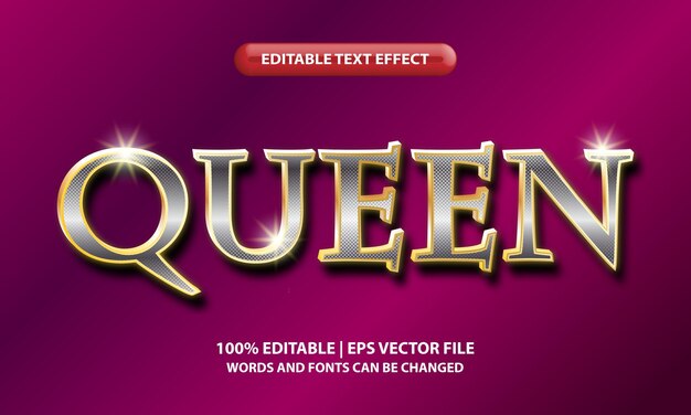 Queen editable text effect template - Luxury 3D Lettering with gold and silver metal effect