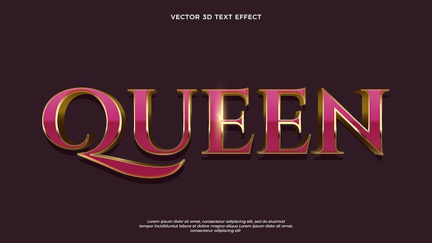 Queen vector text effect with rose gold texture on red background