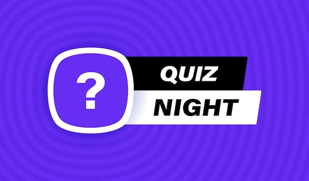quiz night badge design with question mark isolated on geometric background in blue colors modern flat style vector illustration