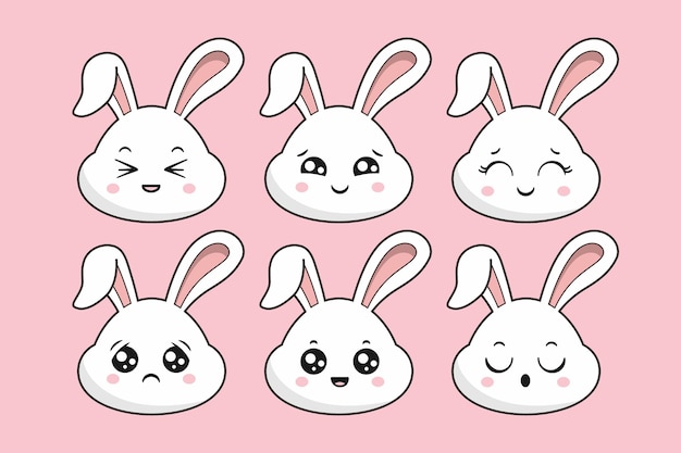 Rabbit Face Vector Cute Bunny Head Sticker Part 5