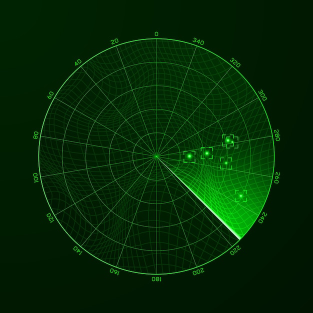 Radar. Blip. Detection of objects on the radar.