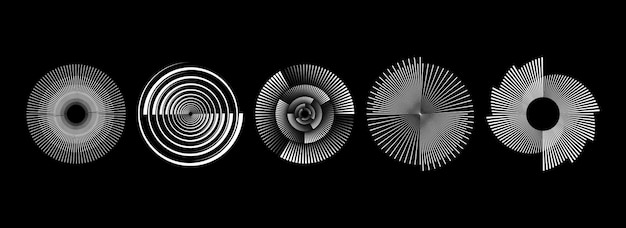 Radial spinning spiral pattern set Circular speed lines form collection Rotating circle sound wave