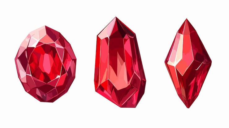 Vector radiant red gemstones on display flat vector isolated