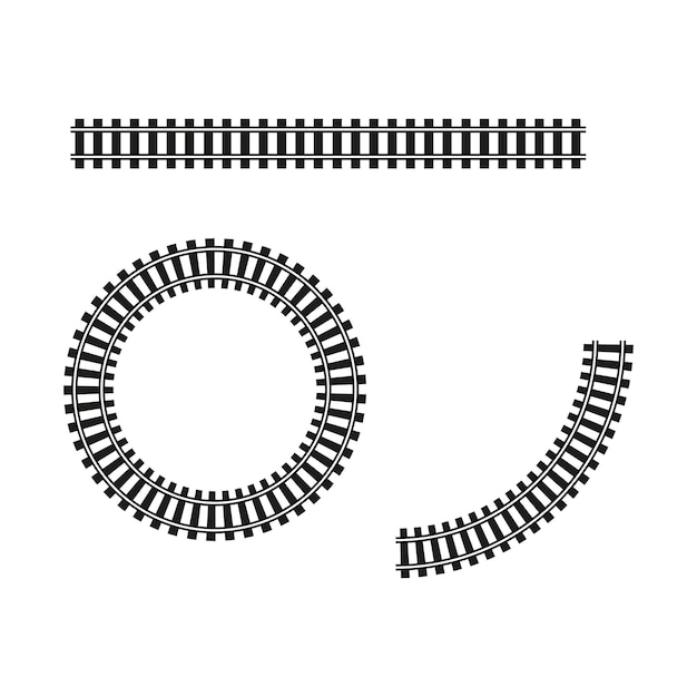 railroad track vector icon circular and straight rail segments black railway elements