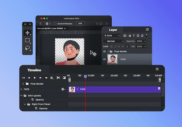 Raster graphics editor Toolbar Software for creating retouching and digital art Timeline panel