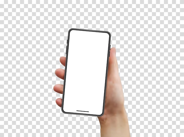 realisitic woman hand hold phone app presentation concept phone with empte screen in hand vector illustration concept