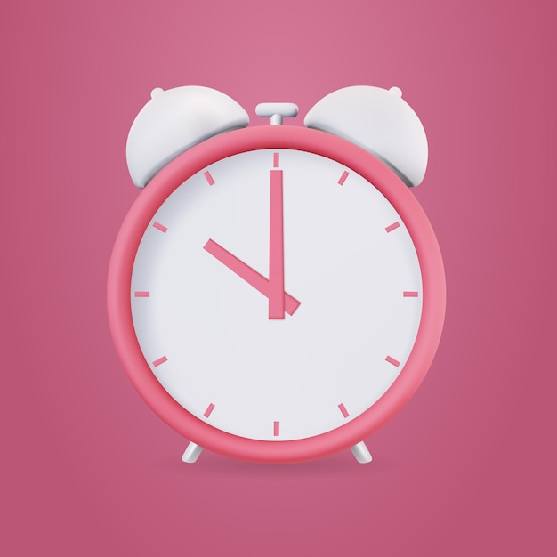 Realistic 3d alarm clock vector with pink color shape rendering for real object