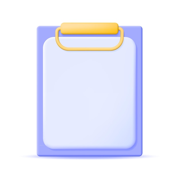 realistic 3d clipboard with empty paper sheet