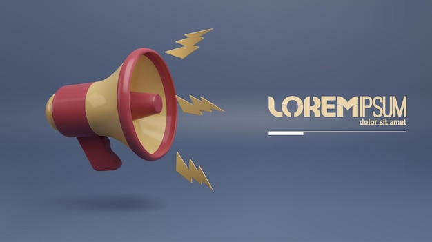 Realistic 3d megaphone loudspeaker with lightning bolts