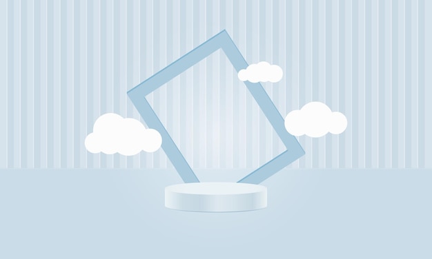 Realistic 3d rendering pastel frame podium product display with clouds