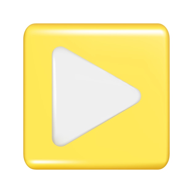 Realistic 3d yellow square shape with play sign Decorative square button icon 3d symbol with play button element Abstract vector illustration isolated on white background