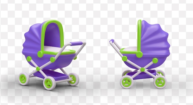 Realistic baby stroller in different positions 3d model for baby store