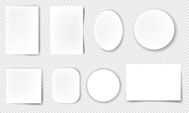 Realistic blank paper sheets with shadows Round and square sheet page Design template or mockup