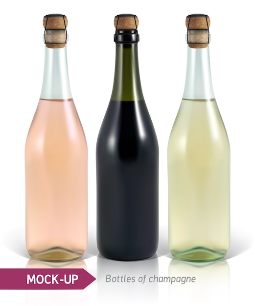 realistic bottles of champagne on a white background