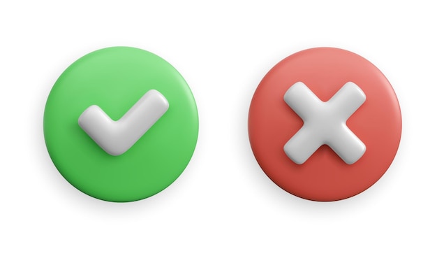 Realistic check mark button and cancel Icon Done successful and close icons for graphics design projects apps and websites Vector illustration