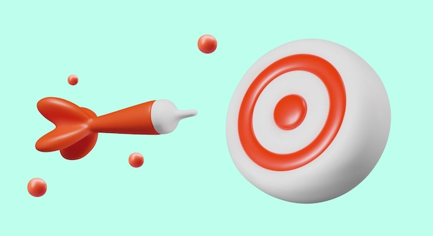 Realistic darts needle flies into target Concept of targeting hitting bullseye