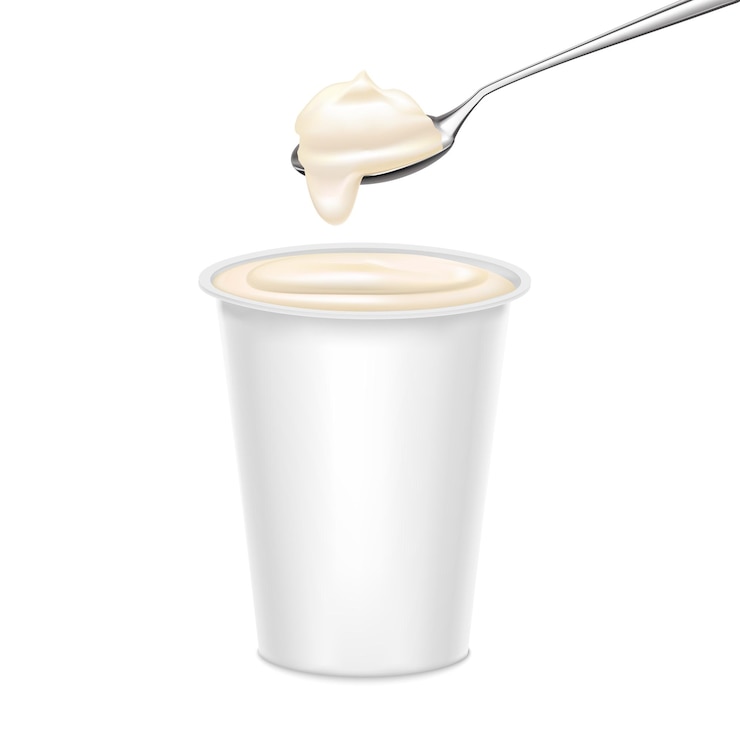Vector realistic detailed 3d white blank template yoghurt cup and spoon set vector