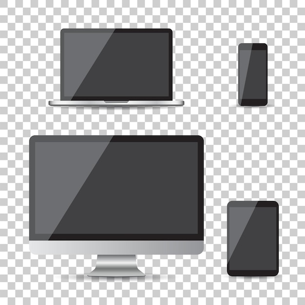 Realistic device flat Icons smartphone tablet laptop and desktop computer Vector illustration on isolated background