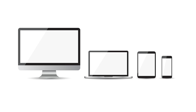 Realistic device flat Icons smartphone tablet laptop and desktop computer Vector illustration on white background