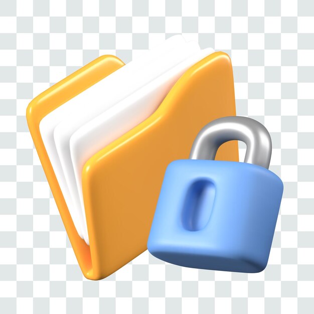Realistic folder with documents padlock Concept of limited access to information