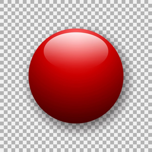 Realistic glossy button 3d vector glass element of red color on transparent background UI web design