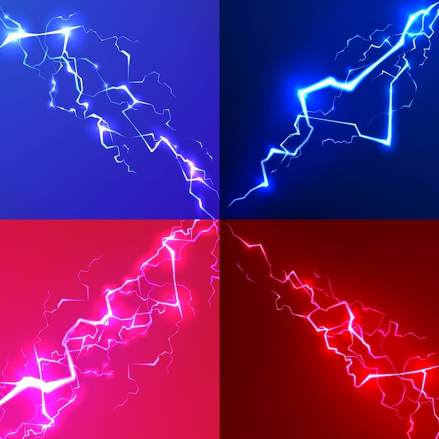 Realistic gradient lightning composition set