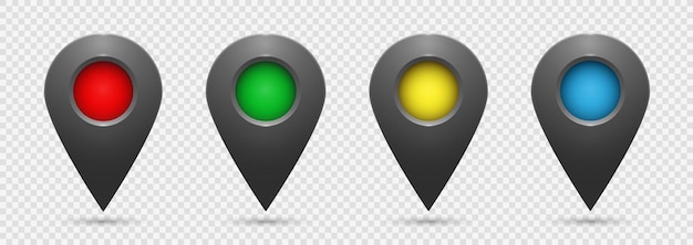 Realistic gray geolocation icons on a transparent background