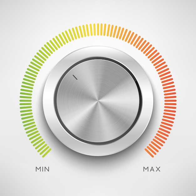 Realistic metal control panel tumbler Music audio sound volume knob button minimum maximum level
