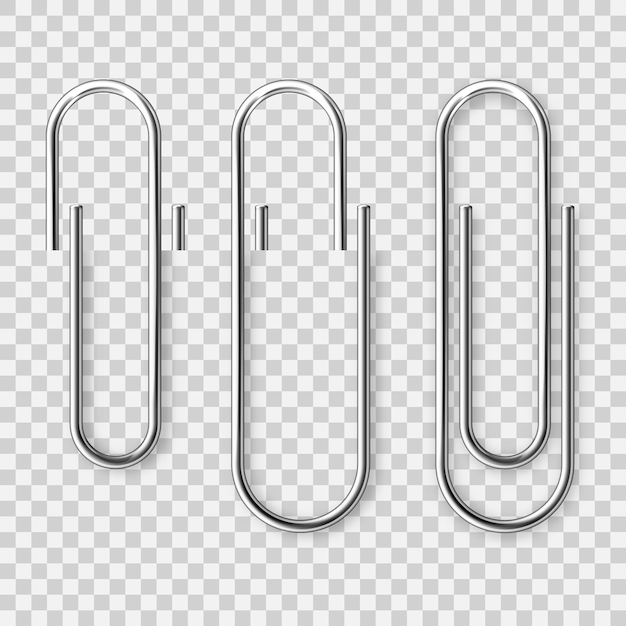Realistic metal paper clip on checkered background page holder binder vector illustration
