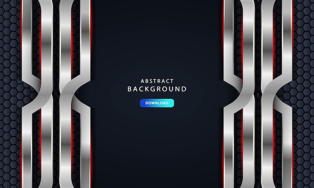 Realistic overlap layer on hexagon pattern background. dark overlap layers texture with silver list element decoration