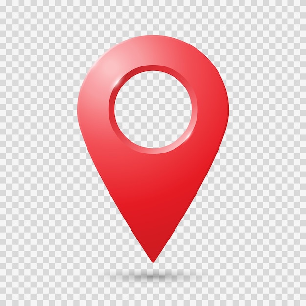 realistic red geolocation icon with highlights on a transparent background