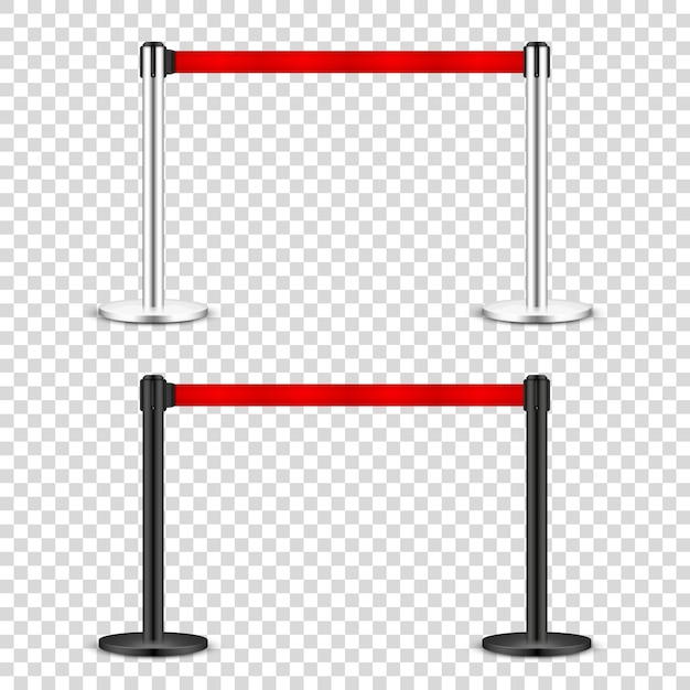 Realistic retractable belt stanchion on transparent background crowd control barrier posts with