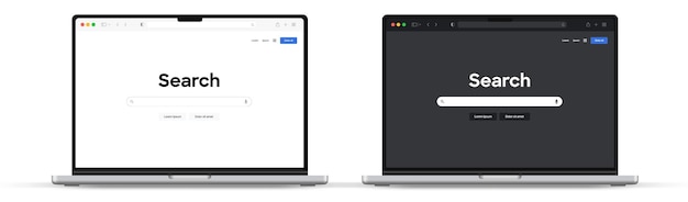 realistic search engine web browser window template with 3d laptop device and toolbar and shadow.