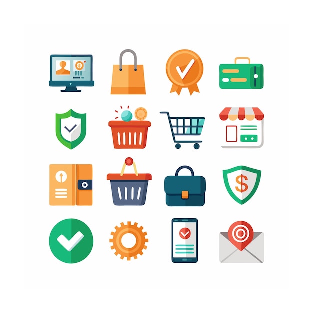Realistic Shopping and Ecommerce Icons Set
