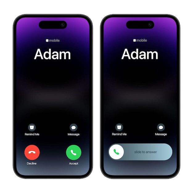Realistic smartphone call screen with blurred background Incoming call template