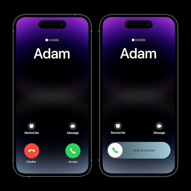 Realistic smartphone call screen with blurred background Incoming call template
