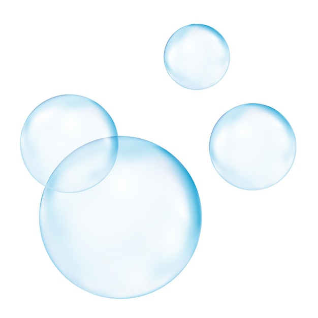 Realistic transparent 3d bubbles underwater Soap bubbles vector illustration