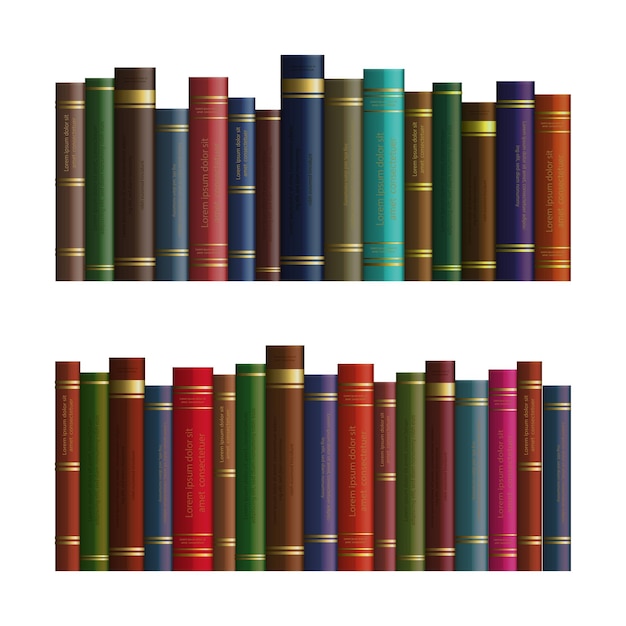 realistic vector books row in different colors Isolated on white background