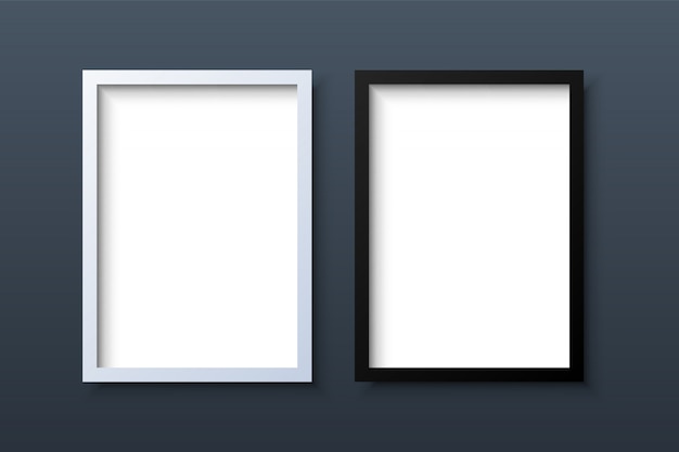 Realistic Vertical White and Black Blank Picture Frame