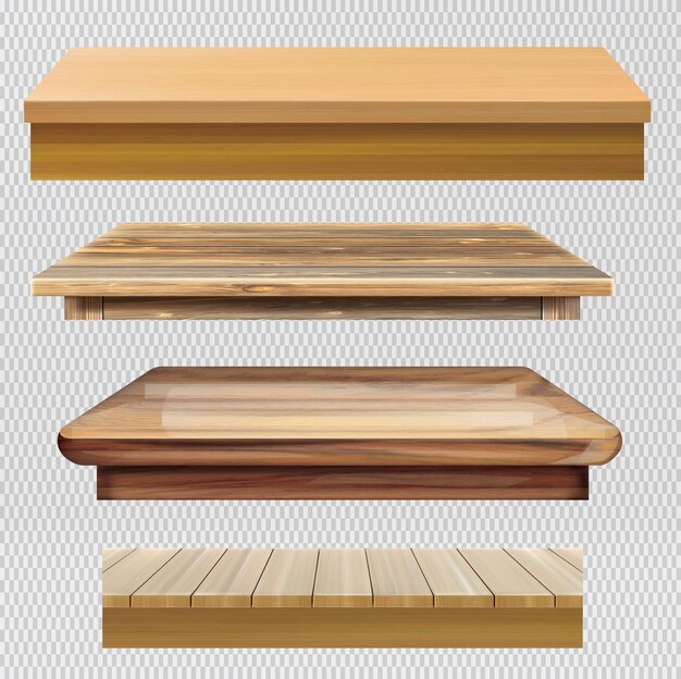 Realistic wooden store shelves with lighting and spotlights Empty product shelf grocery wall rack