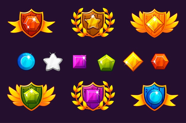 Receiving achievement Awards Shield and Gems set, different Awards.