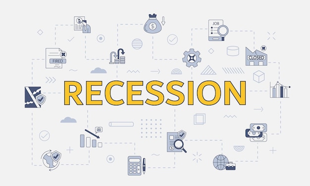 recession concept with icon set with big word or text on center