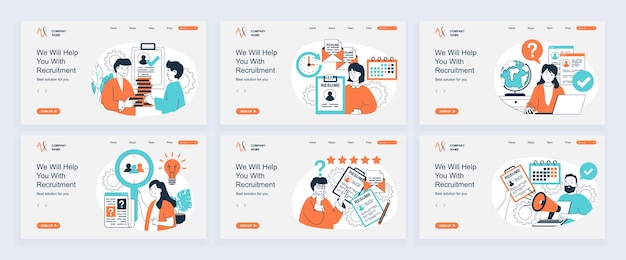 recruitment concept with people situations mega set in flat web design bundle scenes of human resource and job candidate review vector illustrations for social media banner marketing material
