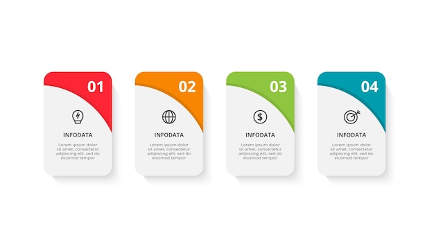 Rectangle concept for infographic with 4 steps options parts or processes Business data visualization
