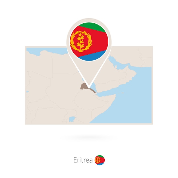 Rectangular map of Eritrea with pin icon of Eritrea