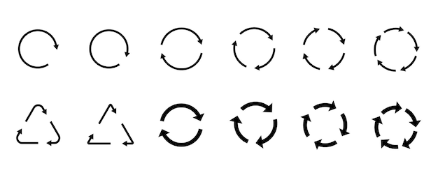 Recycling icon set Black reload icons on white background Vector